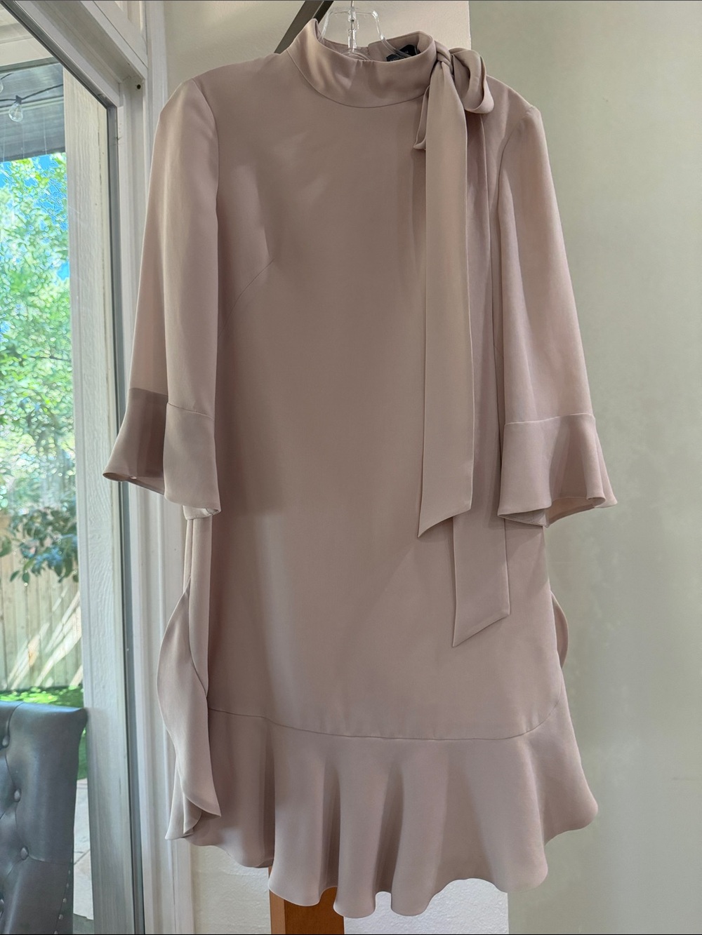 Karen Millen Blush Tie-Neck Ruffle Mini Dress
